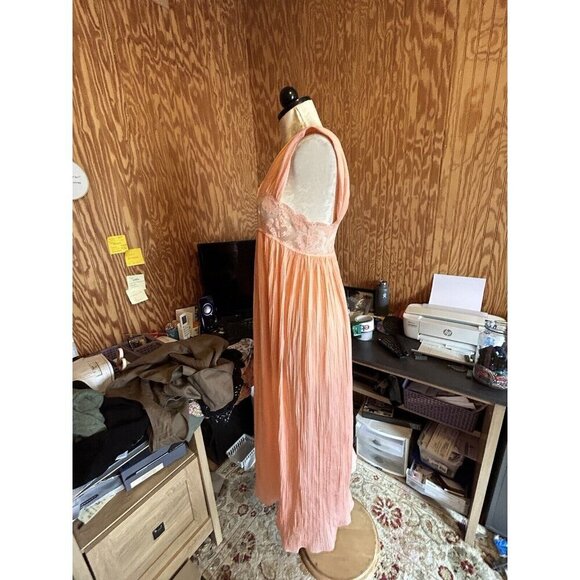 Vintage Annique by Rosa Puleo Szule Peach Maxi Crinkle Fabric Nightgown Sz S - Picture 5 of 7